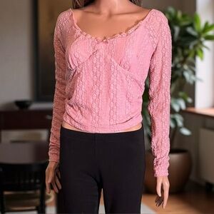 Aeropostale NWT Pink Long Sleeve Lace Textured Stretch Top Size Large